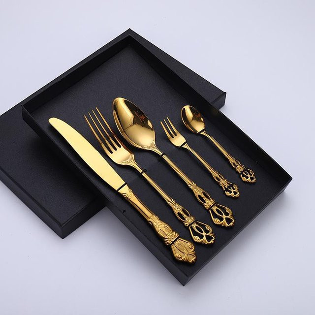 Yiran Furniture Besteckset aus Edelstahl in Gold, 4-teiliges Set bestehend aus Löffeln, Gabeln und Messern - Bild 1
