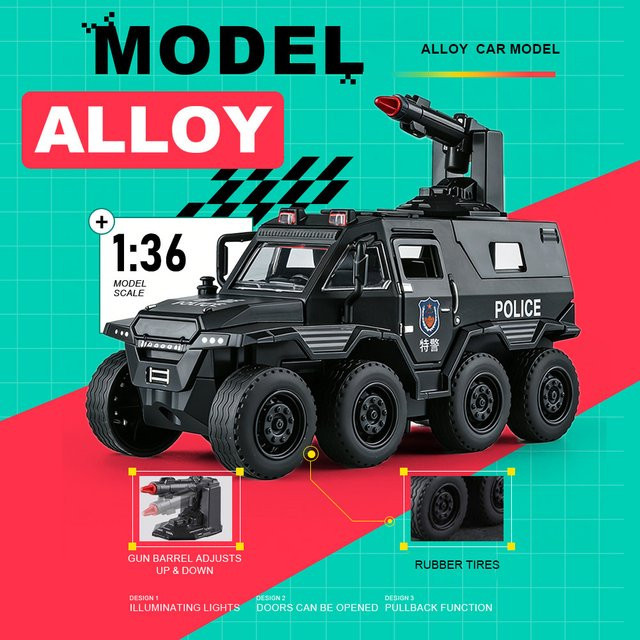 RMZ city Conqueror Gepanzertes Fahrzeug, Spielzeugmodell, 1:36, Metall-Druckguss, mit Sound und Licht, Rückziehfunktion - Bild 1