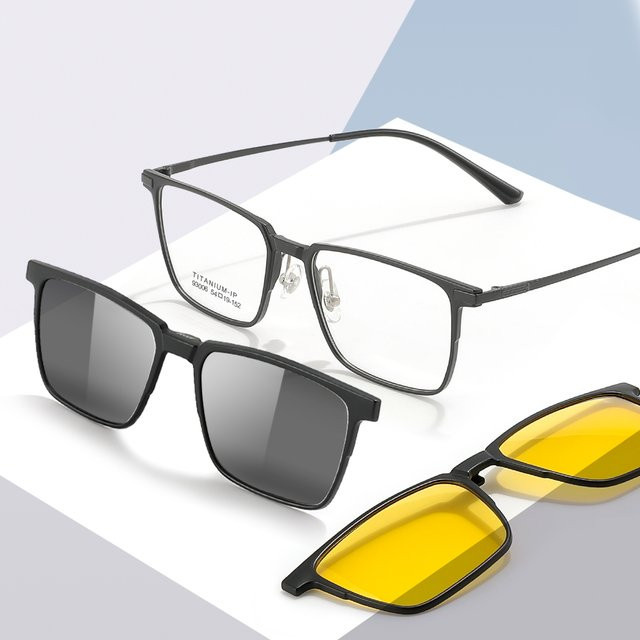 Gmei Optical 3-in-1-Brillengestell, Vollrand, quadratisch, Titan, schwarz, Unisex - Bild 1