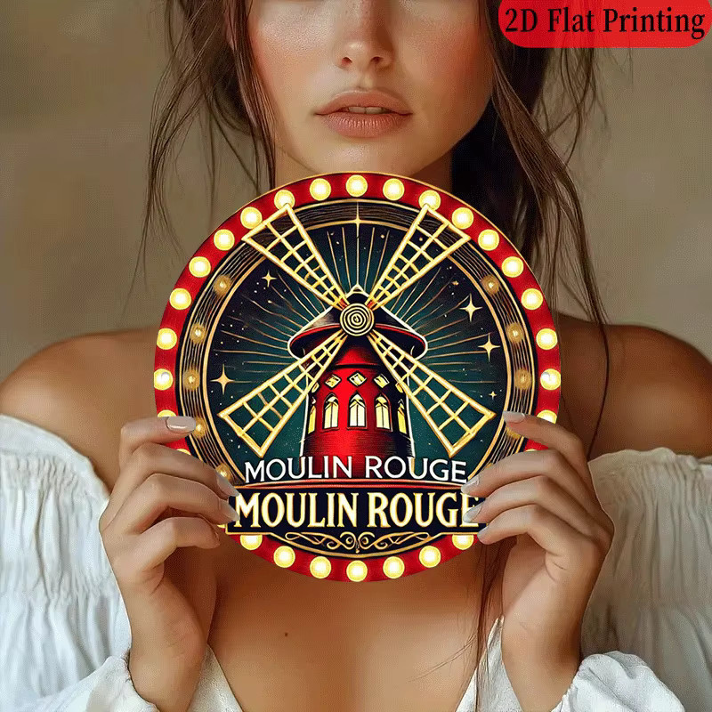 Potdemiel Rundes Aluminium-Wandschild Moulin Rouge Vintage Design, Durchmesser: 20,32 cm, Mehrfarbig - Bild 4