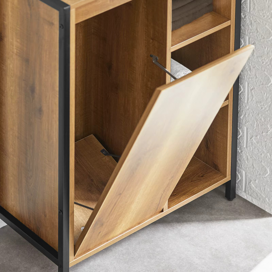 SoBuy Wäscheschrank BZR65-PF in Braun mit ausklappbaren Wäschesäcken und Regalfächern, B/T/H: 60 x 30 x 90 cm - Bild 4
