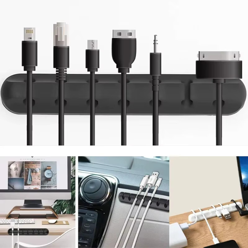 Flexible Silikon-Kabelclips zur Kabelorganisation für USB-C, Maus, Tastatur und Kopfhörer in Schwarz und Weiß - Bild 3