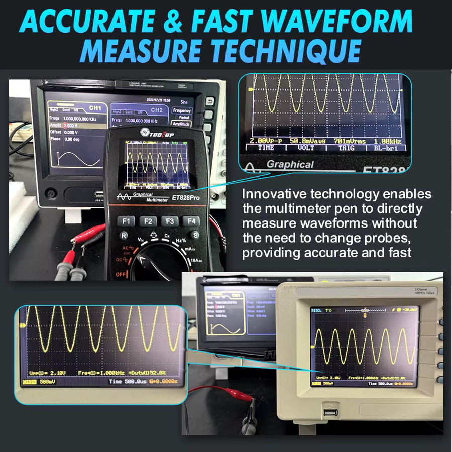 TOOLTOP ET828Pro Handheld Digital Oszilloskop 10 MHz mit 50 Msps und True RMS Multimeter in Schwarz - Bild 2