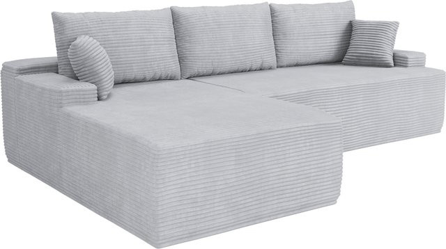 Juskys Ecksofa Coredo 3 Sitzer in L-Form mit Ottomane links, Cord in Hellgrau - Bild 1