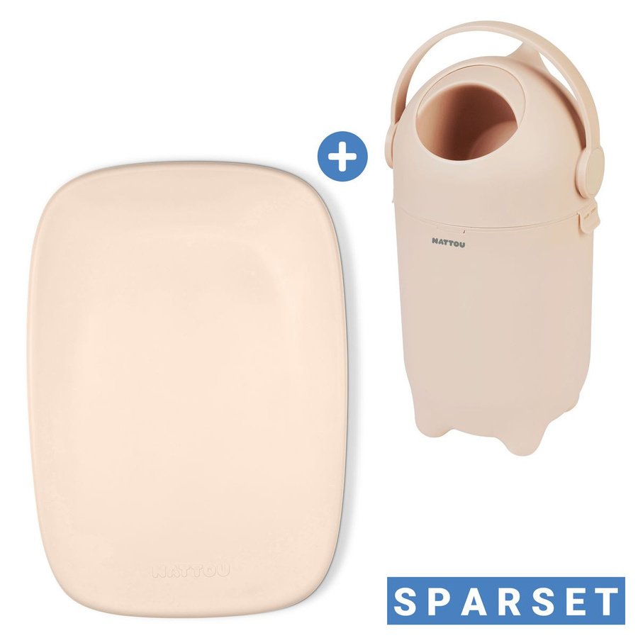 Nattou Wickel-Set mit Wickelunterlage Softy und Windeleimer Dropy in Beige - Bild 1