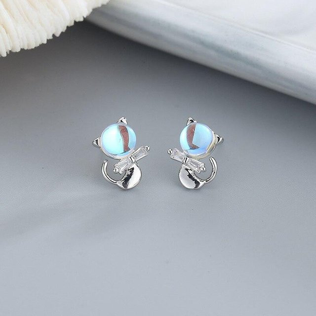 Ohrstecker Katze, 925 Silber, Opal, Damen, Mädchen - Bild 1
