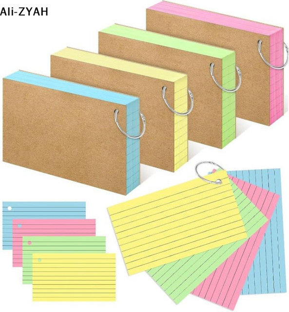Yh Indexkarten mit horizontaler Streifung, 50 Blatt lose Blätter, Notizblöcke für Schule und Büro, Pink und Multicolour - Bild 1