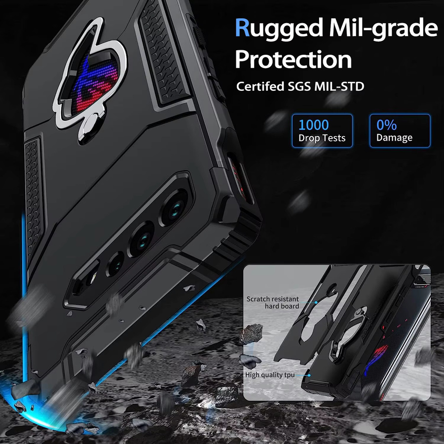 Stoßfeste Schutzhülle für ASUS ROG Phone 5, Pro und Ultimate in Schwarz oder Transparent mit militärischem Fallschutz und TPU-Stoßfänger - Bild 4