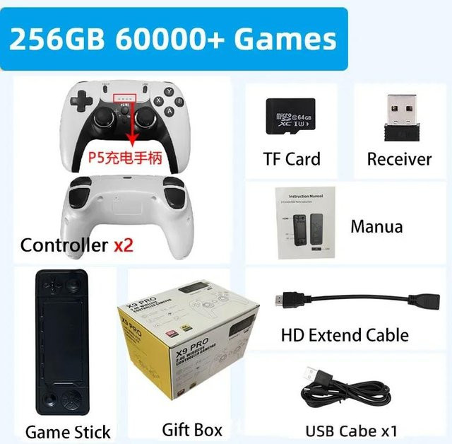 X9 Pro 4K 3D Retro Game Stick Videokonsole mit 256GB Speicher und 60000 Spielen in Weiß - Bild 1