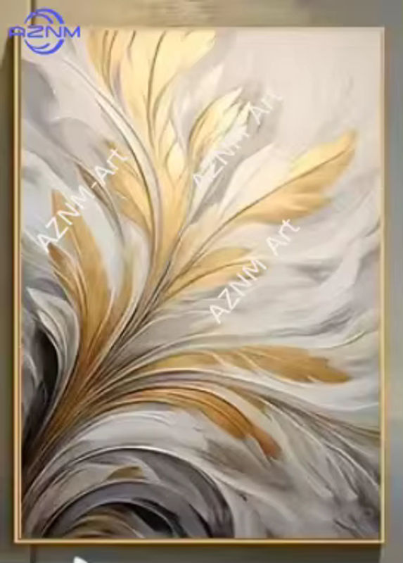 Potdemiel Wandkunst Leinwanddruck mit floralem Blätter-Motiv in Gold und Weiß, Luxus-Gemälde für Wohnzimmer, Schlafzimmer oder Büro - Bild 5