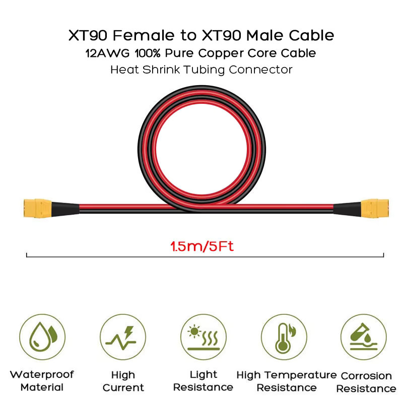 ZAEGIRZ XT90 Verlängerungskabel 12AWG mit XT90 Stecker auf XT90 Buchse, Länge: 1,5 m, für tragbare Stromstationen wie Bluetti AC200 oder Aferiy P210 - Bild 2