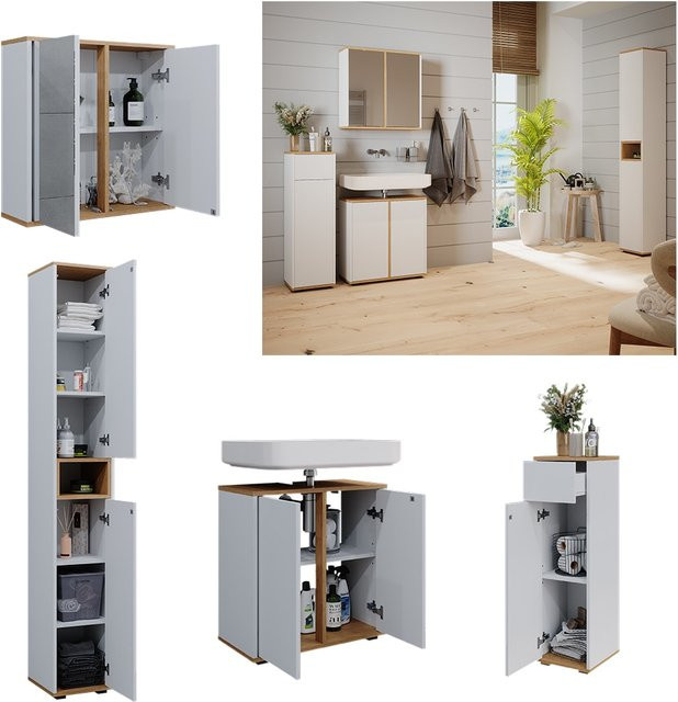 Vicco Badmöbel-Set Didi 4-teilig in Weiß und Eiche mit Hochschrank und Midischrank - Bild 1