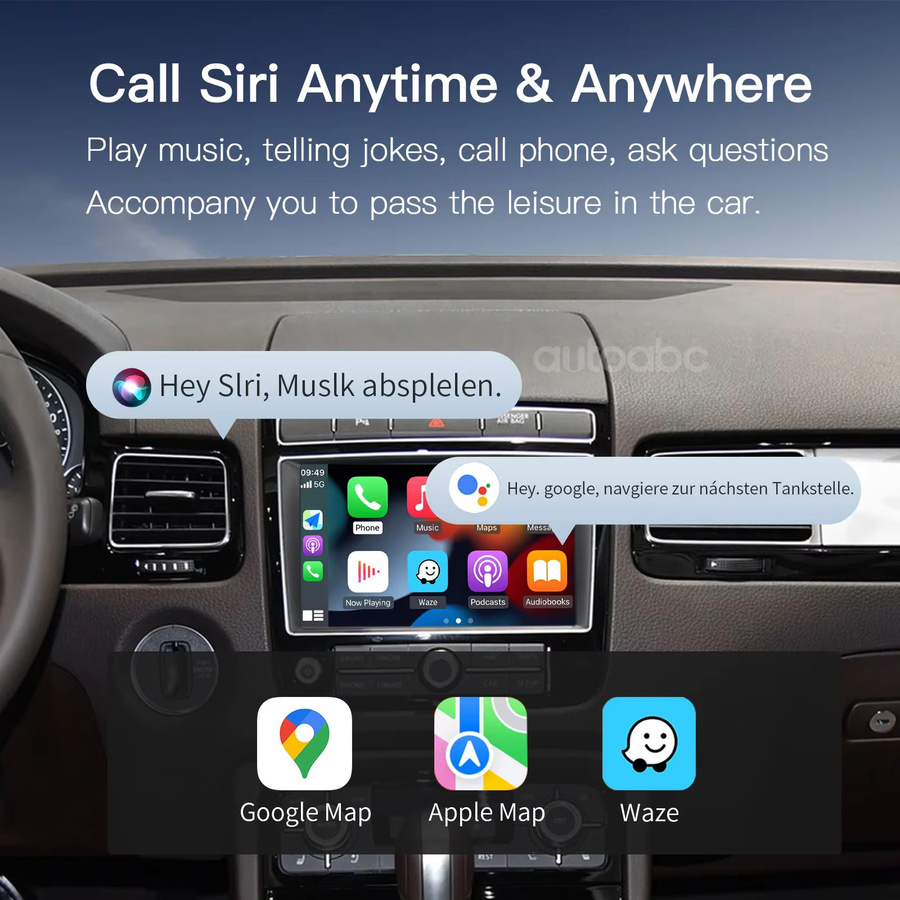 AUTOABC Drahtlose CarPlay Schnittstelle für Volkswagen Touareg RNS850 (2010–2018) mit Android Auto, Sprachsteuerung, Mirror Link und Kamera-Unterstützung - Bild 3