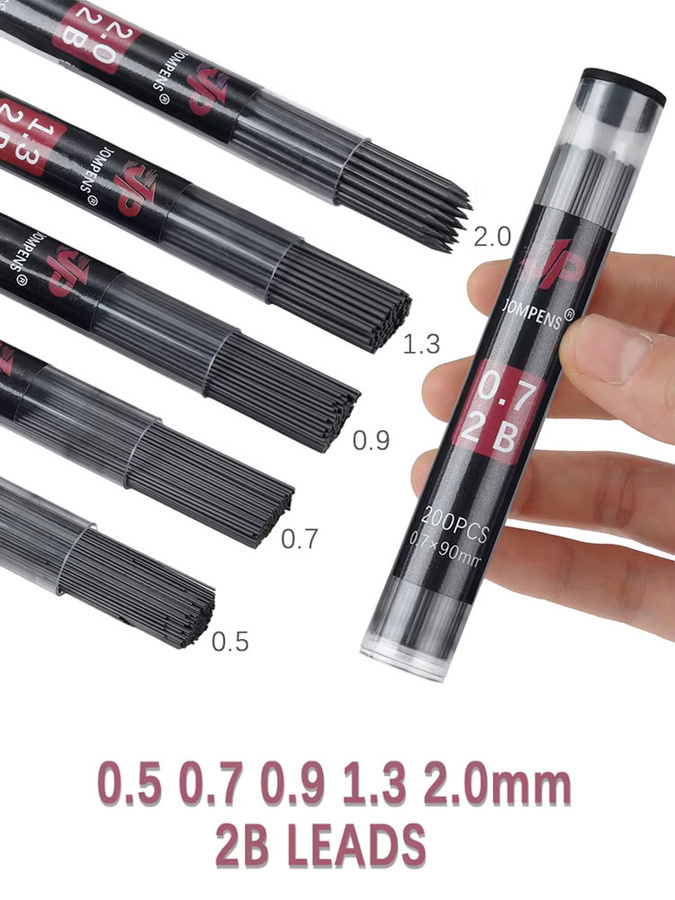 MROOFUL Runde Stiftminen 2B in Schwarz für Druckbleistifte, Großpackung mit 0.5 mm, 0.7 mm, 0.9 mm, 1.3 mm und 2.0 mm zum Zeichnen und Schreiben - Bild 6