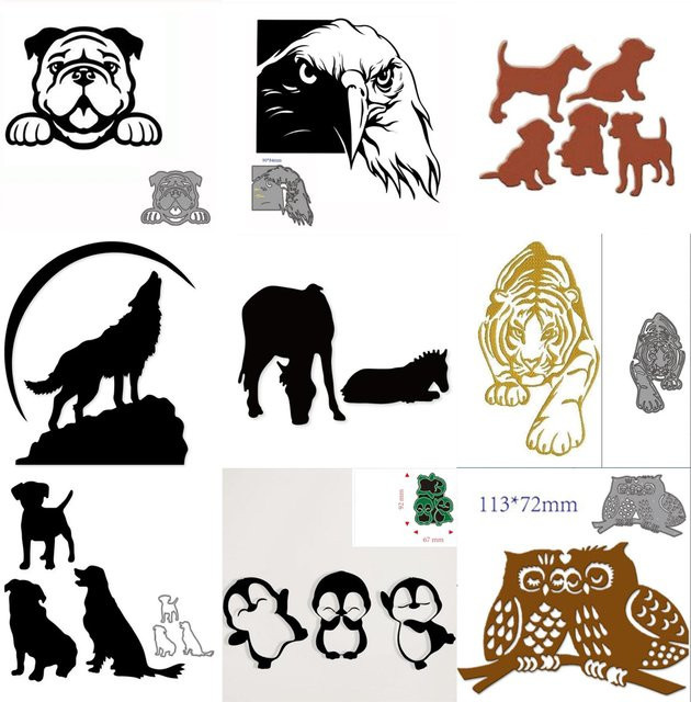 Metall Stanzformen für Tier-Motive wie Eule, Hund, Tiger und Wolf für Bastelarbeiten und Scrapbooking - Bild 1