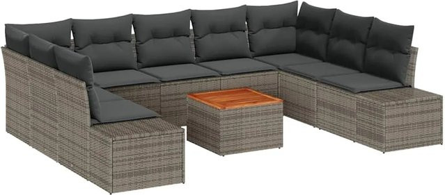 vidaXL Garten-Sofa-Set 10-teilig in Grau aus Polyrattan mit U-Form und Stauraum - Bild 1
