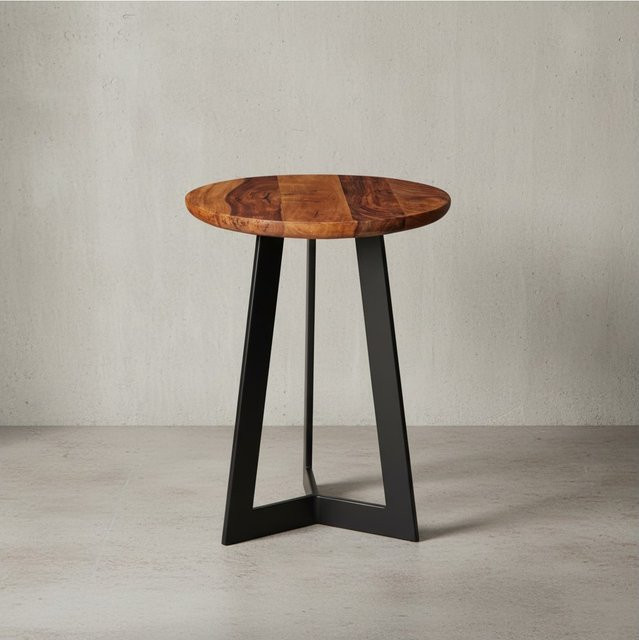 KADIMA DESIGN Industrial Beistelltisch aus Massivholz Sheesham und Metall in Braun, B/T/H: 45 x 35 x 35 cm - Bild 1