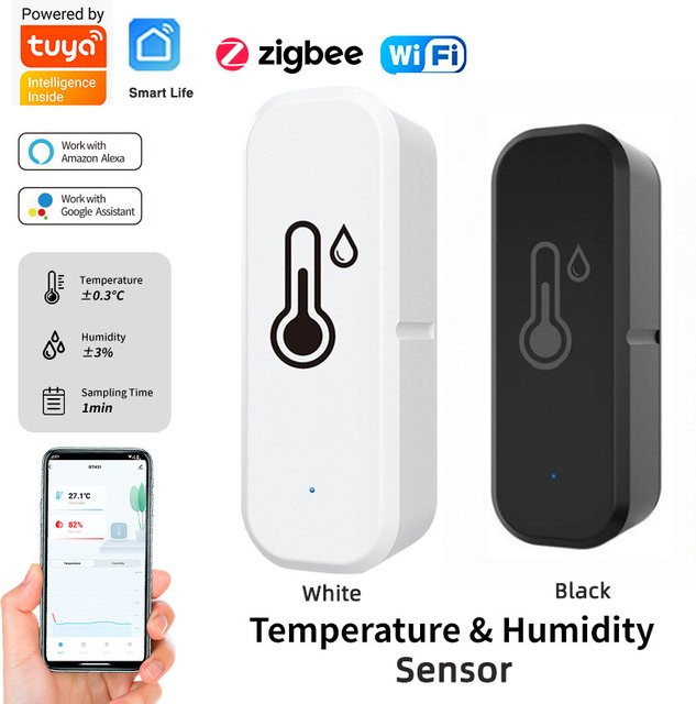 Tuya Smart Home Temperatur und Feuchtigkeit Sensor Zigbee/WiFi in Weiß, kompatibel mit Google Home und Alexa zur Umweltüberwachung - Bild 1