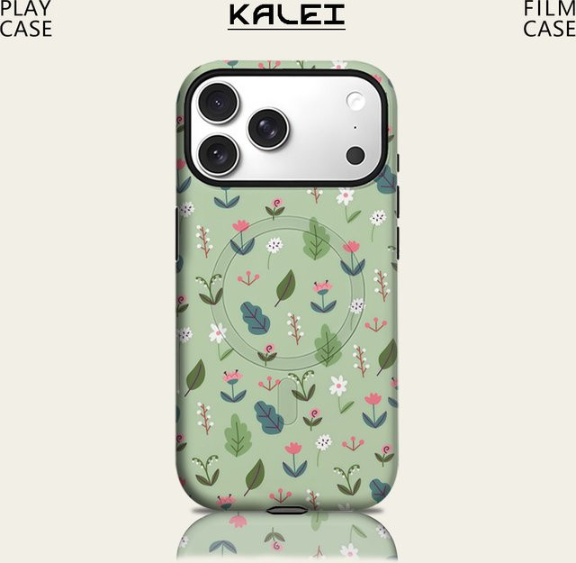 Potdemiel Handyhülle mit botanischem Design in Hellgrün für iPhone 17 16 15 14 13 Pro Max Plus, robuste doppelschichtige Schutzhülle mit Magnetfunktion - Bild 1
