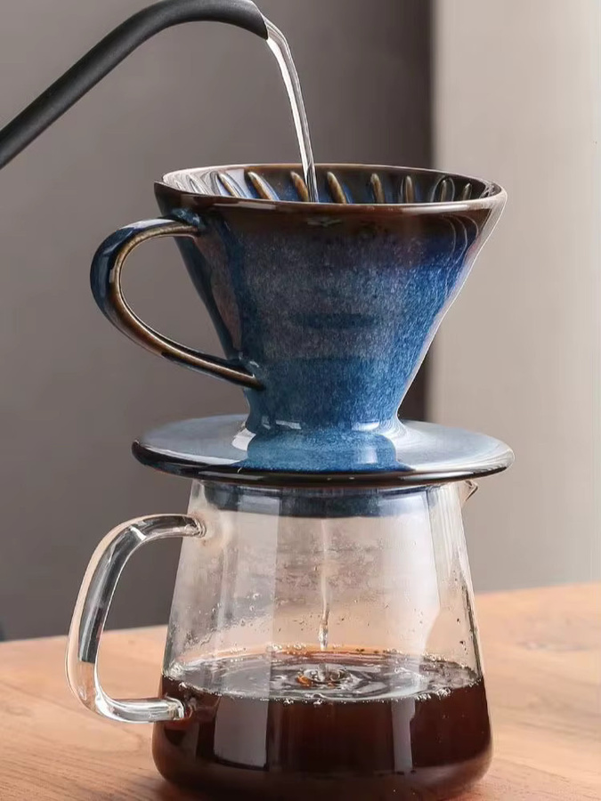YWDL Keramik-Kaffeefilterbecher in Blau, Wiederverwendbarer V-Form Trichterfilter für Kaffee - Bild 7