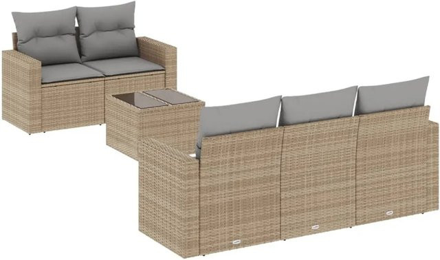 vidaXL 6-teilige Garten-Sofagarnitur in L-Form aus Poly-Rattan mit Kissen in Beige-Grau - Bild 1