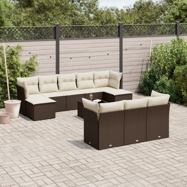vidaXL 11-tlg. Garten-Sofagarnitur in U-Form aus braunem Polyrattan mit Kissen und Metallgestell - Bild 2