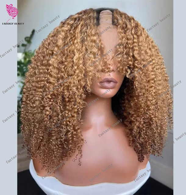 Fantasy Beauty Afro-Perücke, Honiggoldblond Ombre-Braun, Echthaar, lockig - Bild 1