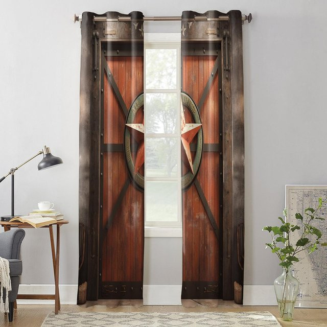 Super Six Vorhang mit Sternen-Design in Braun, semi-transparent, Polyester, B: 135 cm, H: 115 cm - Bild 1