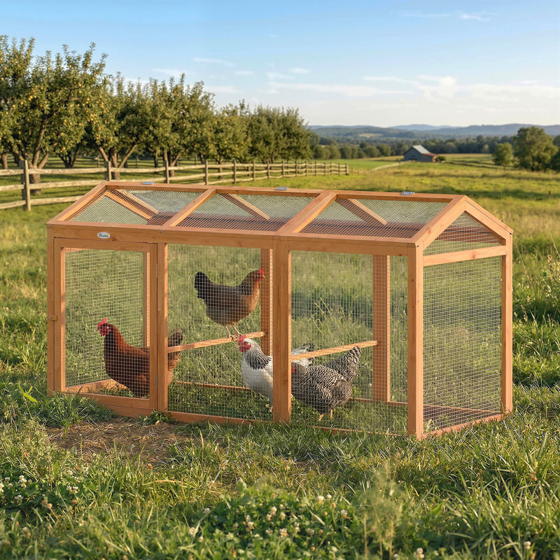 PawHut Hühnerstall Freilaufgehege mit Sitzstange und Doppeltüren aus Holz und Metall in Orange, B/T/H: 156 x 70,5 x 84 cm - Bild 2