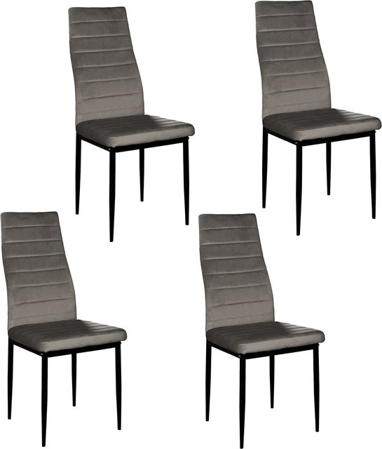 HTI-Living Stuhl Memphis Velvet 4er-Set mit Samtbezug und Metallgestell in Grau - Bild 1
