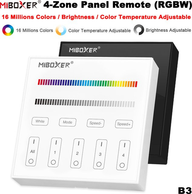 Miboxer B3 Smart 2,4 GHz 4-Zonen 86 Touch Panel RGB/RGBW LED Controller mit Timer und Helligkeitssteuerung - Bild 1