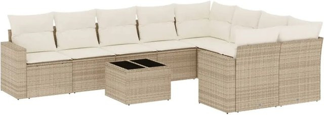 vidaXL 10-teilige Garten-Sofagarnitur in L-Form aus Poly-Rattan und pulverbeschichtetem Stahl mit beige-cremeweißen Kissen - Bild 1