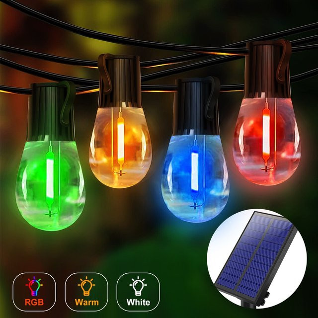 Amaryllis Solar-Lichterkette RGB für Außen und Innen, Wasserdichte Weihnachtsbaum-Lichterkette mit bruchsicheren E27-S14 Glühbirnen in Multicolour und Schwarz - Bild 1