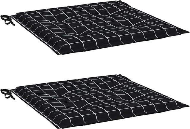 vidaXL Gartenstuhl-Kissen Set aus 2 Stück in Schwarz-Weiß mit Karomuster, B/B/H: 40 x 40 x 4 cm, wasserabweisend und atmungsaktiv aus Polyester - Bild 1