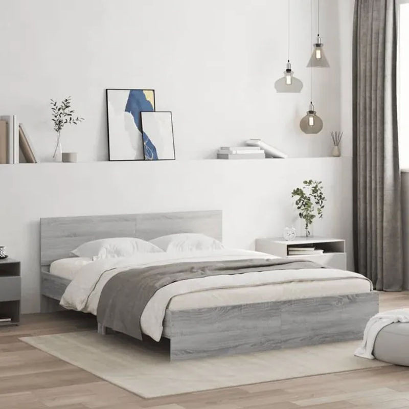 Vidaxl Bettgestell mit Kopfteil in Grau, Modernes Design, B/T/H: 140 x 200 cm - Bild 1