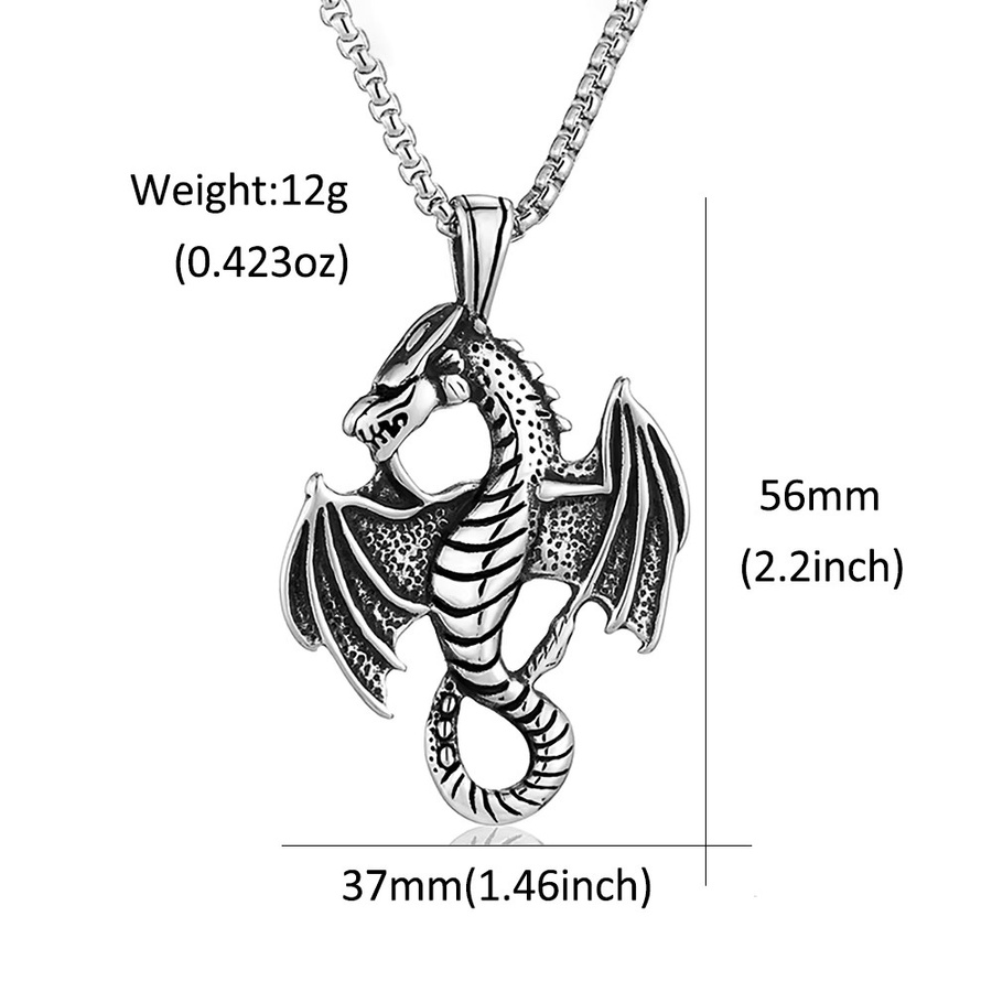 owlucky Anhänger Halskette, Böser Drache, Edelstahl, Silber, Unisex - Bild 3