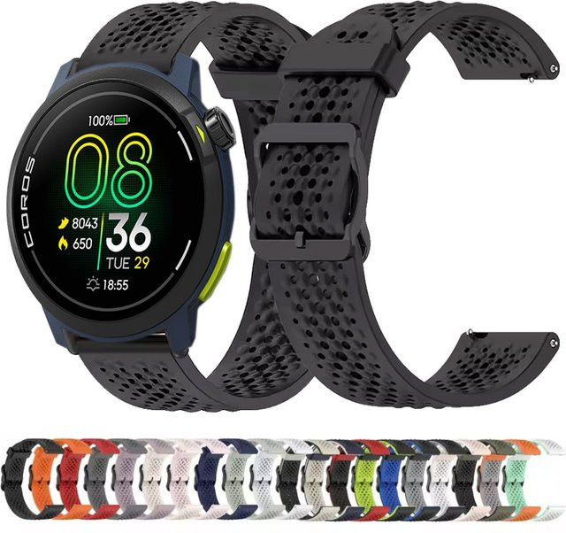 COROS Uhrenarmband Silikon, Schwarz, Unisex, 20 mm, 22 mm - Bild 1
