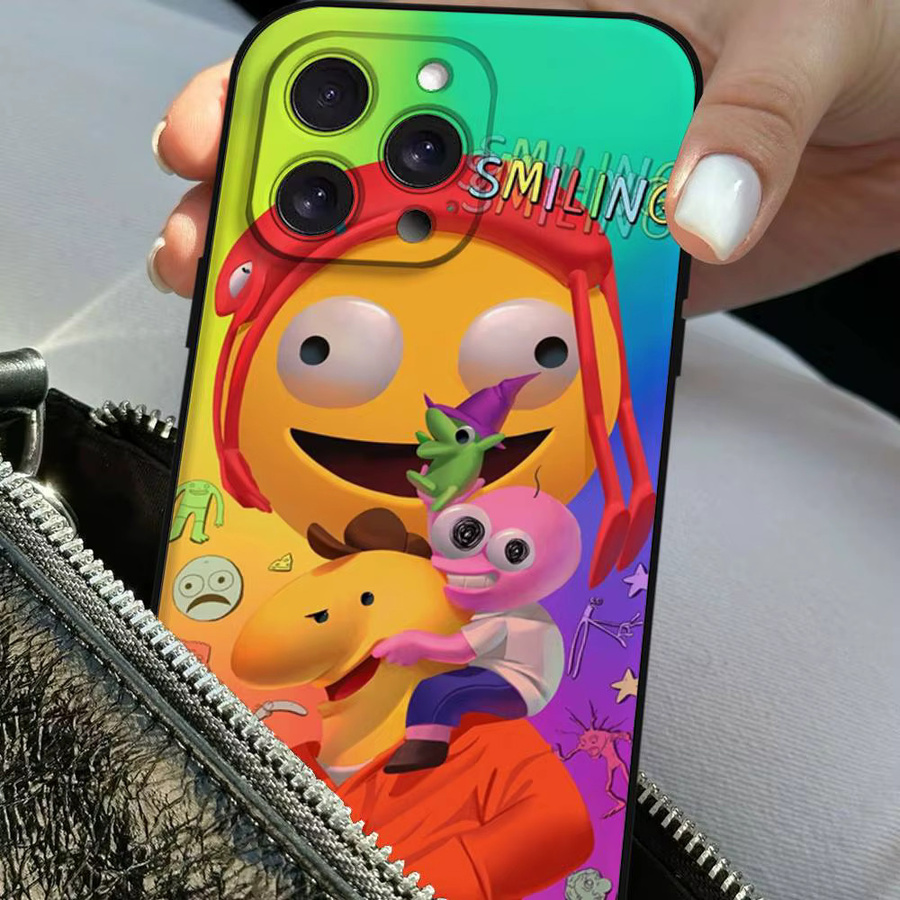 S-Smiling Friends Handyhülle für iPhone 11 bis iPhone 17 Pro Max, weiche Schutzhülle, Schwarz/Mehrfarbig - Bild 5