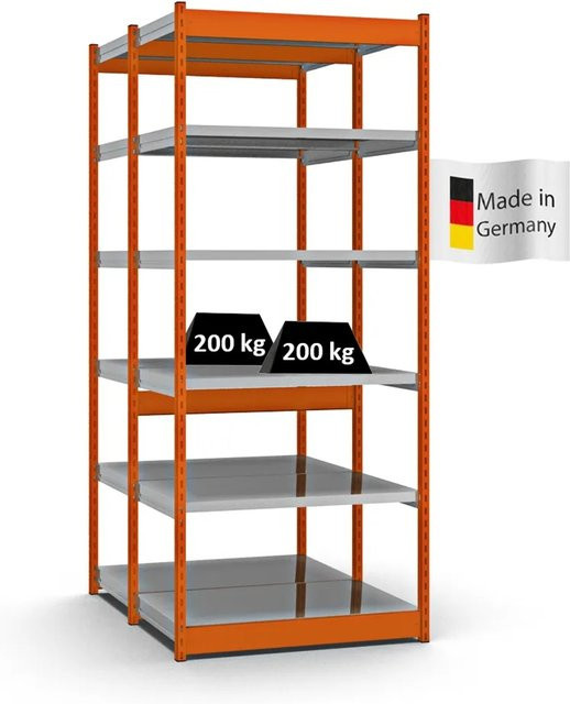 PROREGAL Fachbodenregal Stecksystem mit Vierkant-Profil, doppelseitige Bauart, 2x6 Ebenen, Farbe Orange, H x B x T: 250 x 102,5 x 60 cm - Bild 1