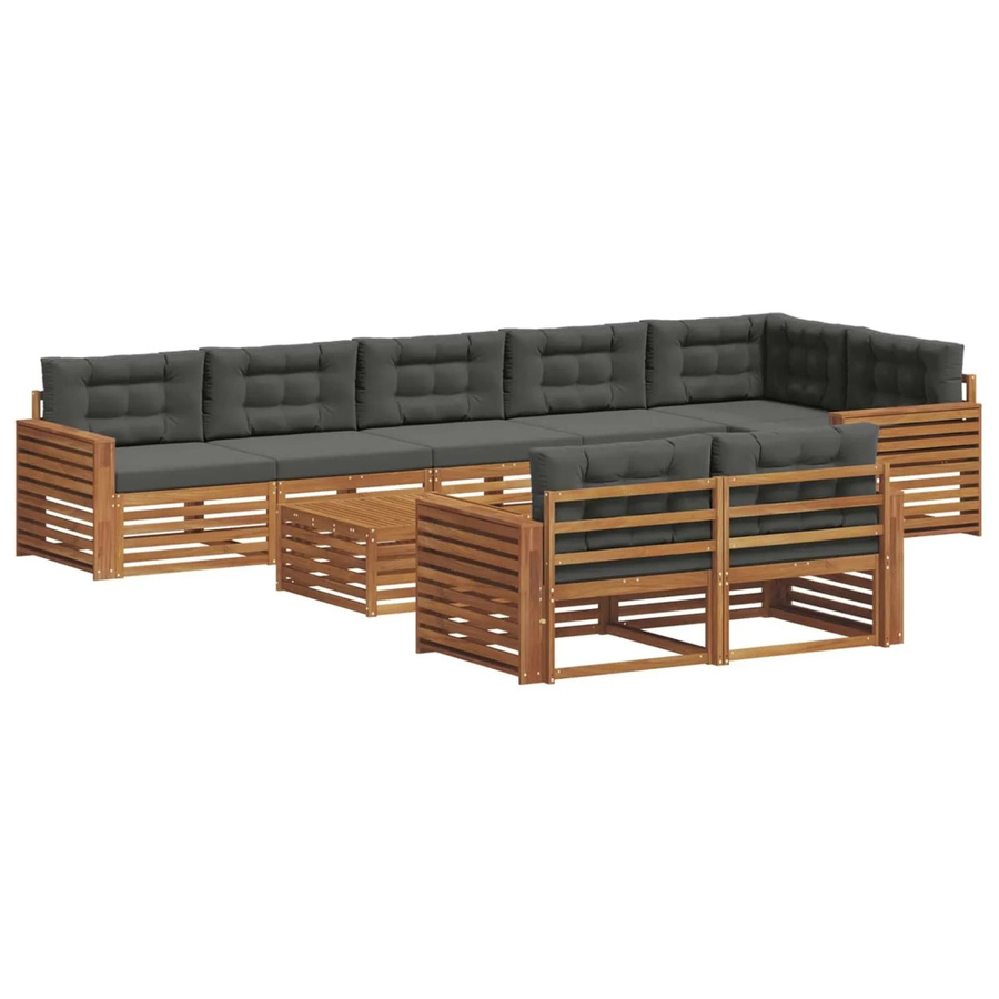 vidaXL Outdoor-Sofagarnitur 9-teilig aus Massivholz Akazie in Natur und Anthrazit mit L-Form und abnehmbaren Kissen - Bild 2
