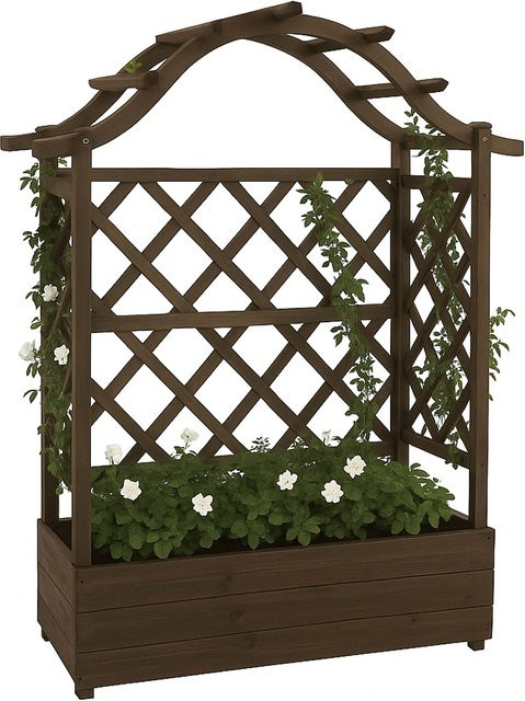 Hochbeet MCW P66 mit Rankhilfe und Spalier aus Holz in Braun, B/T/H: 138 x 110 x 44 cm - Bild 1