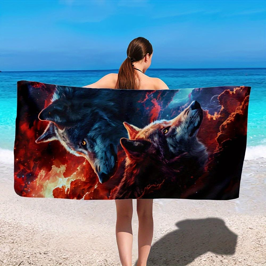 Verdicktes Strandtuch mit Wolf-Aufdruck als Campinghandtuch und Bodendecker für Outdoor-Sportarten und Urlaub, Breite: 30 cm, Höhe: 60 cm - Bild 5