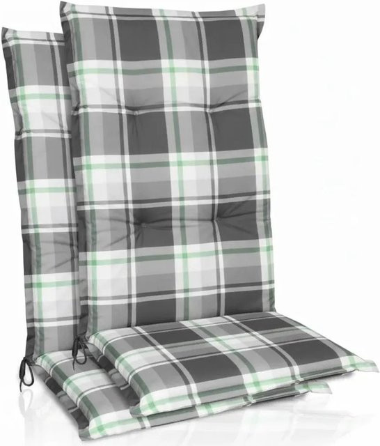 Beautissu 2er Set Hochlehner Auflagen aus Baumwolle und Polyester, Mintgrün Kariert, B: 120 cm, T: 50 cm - Bild 1