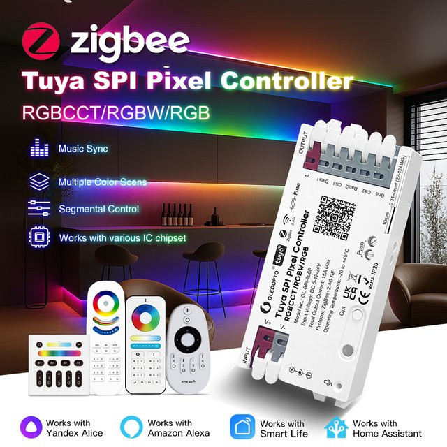 Tuya ZigBee SPI Pixel LED Streifen Controller für RGBIC Dynamische Beleuchtung mit Smart Life App Steuerung und Musik Sound Modus für WS2811 - Bild 1