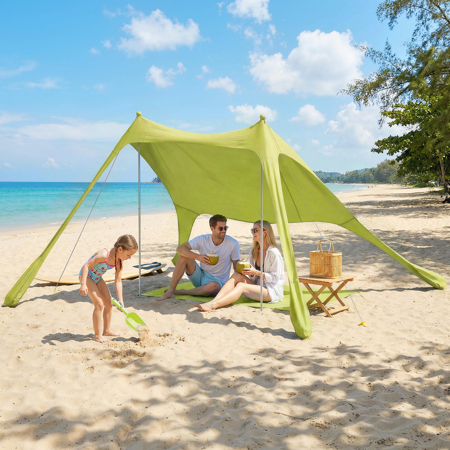 Outsunny Klappbares Strandzelt mit Strandmatte in Gelbgrün, UPF50+, Aluminiumstangen, B: 208 cm, T: 200 cm - Bild 2
