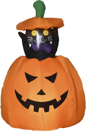 Outsunny Aufblasbarer Kürbisgeist mit beweglicher Katze als Halloween-Gartendeko, Orange-Schwarz, Höhe: 91-115 cm, mit LED-Beleuchtung und wasserfester Funktion für Indoor und Outdoor