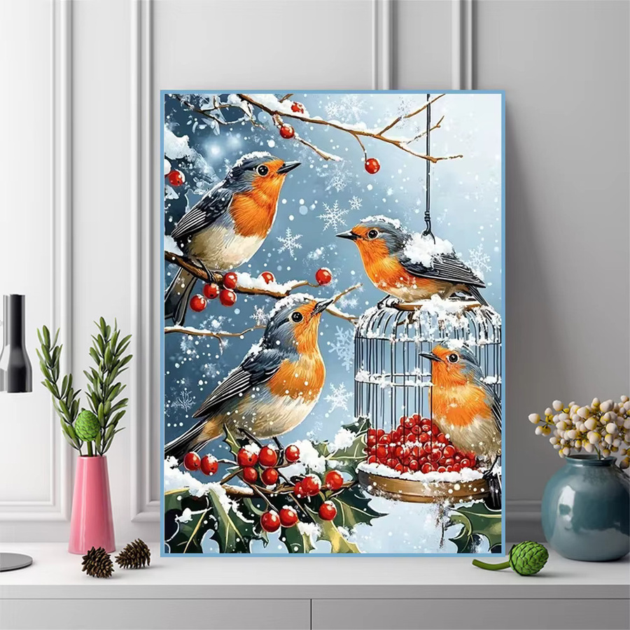 Momoart Diamantmosaik DIY Malerei Winter Vogel und Tiere als Strass Stickerei Wandkunst in Multicolour, Breite: 30,0 cm, Höhe: 20,0 cm - Bild 3