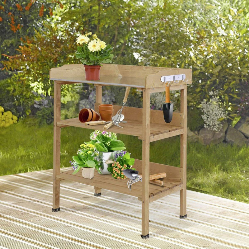 Outsunny Pflanztisch aus Tannenholz und Metall in Braun für Garten, Terrasse und Balkon - Bild 5