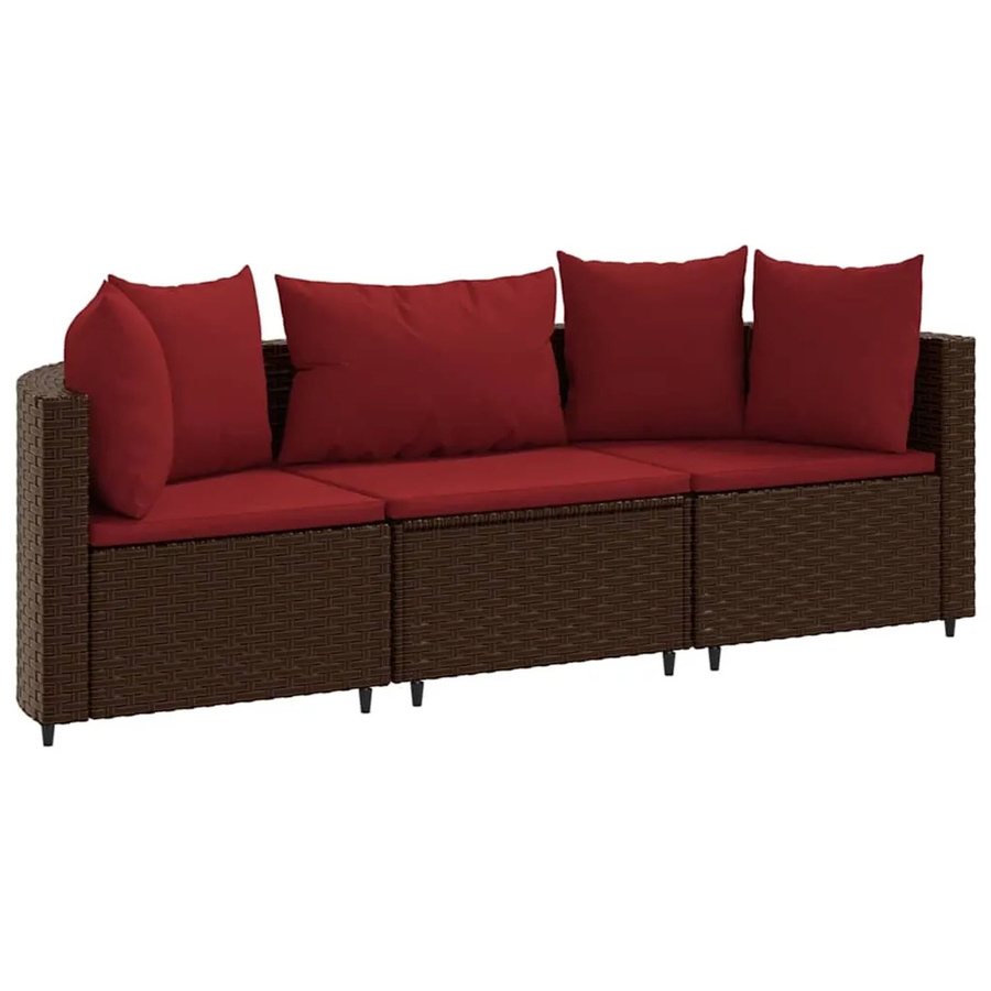vidaXL 3-teilige Garten-Sofagarnitur in L-Form aus braunem PE-Rattan mit Polsterkissen und pulverbeschichtetem Stahlgestell - Bild 2