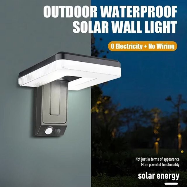 Heinast Solar Außenwandleuchte mit LED, Bewegungsmelder und 3 Modi, faltbar, wasserdicht, Schwarz - Bild 1
